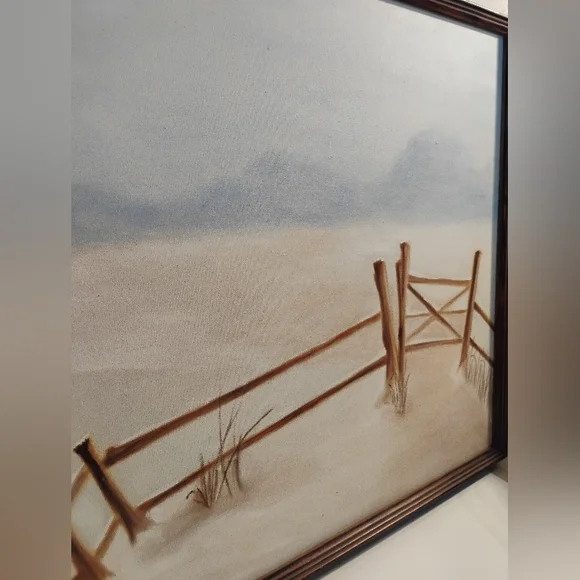 Rustic Winter Landscape Art with Brown Fence By Ginny Hamlin 1987 - Picture 8 of 14